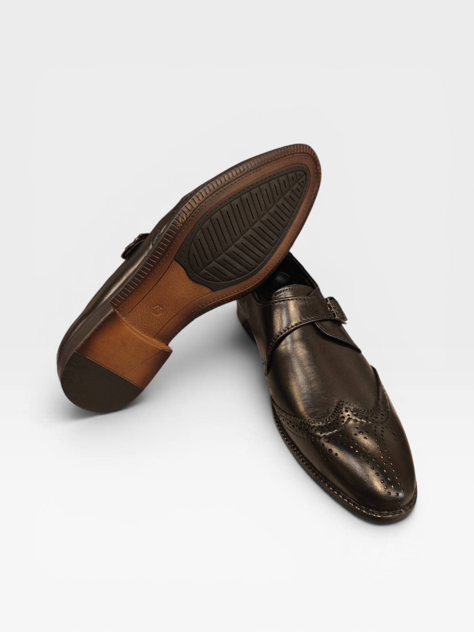 Monk Strap Leather Brogue Shoes-K70004