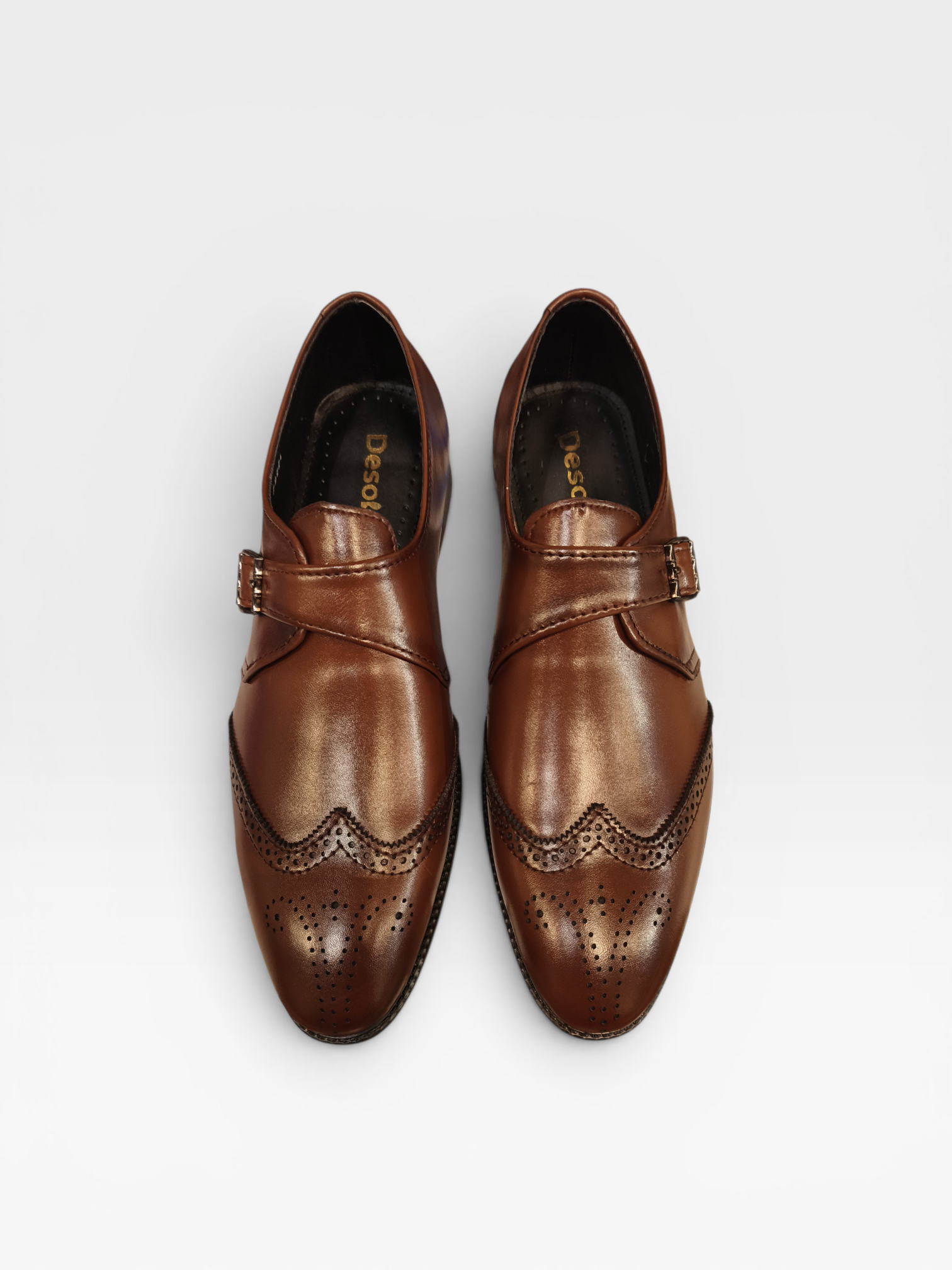 Monk Strap Leather Brogue Shoes-K70004
