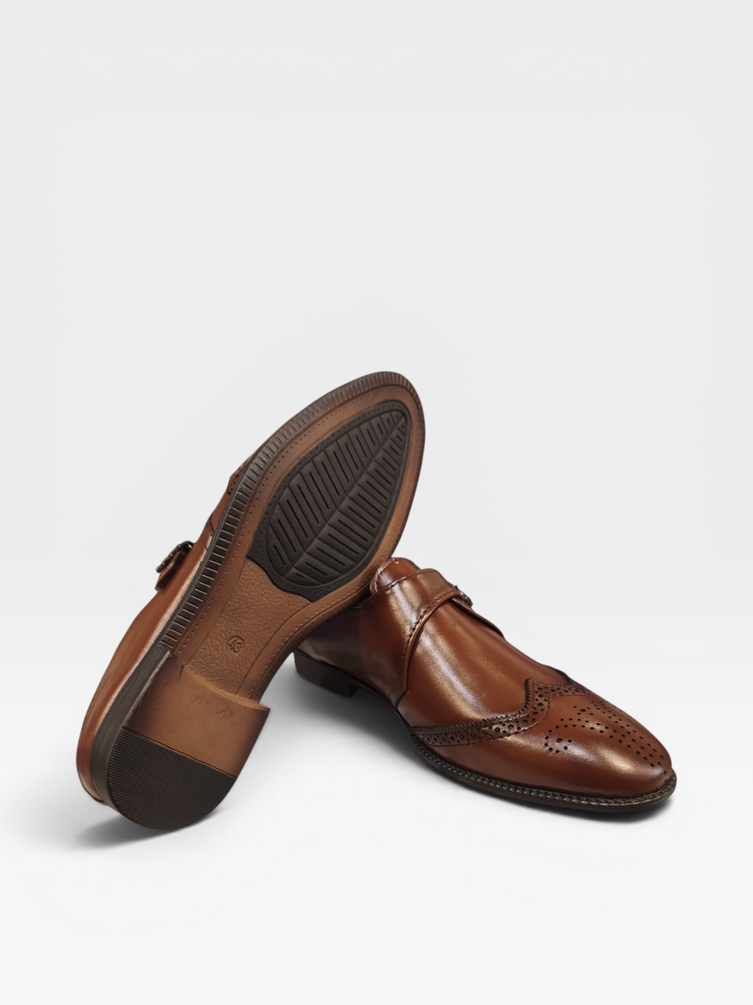 Monk Strap Leather Brogue Shoes-K70004